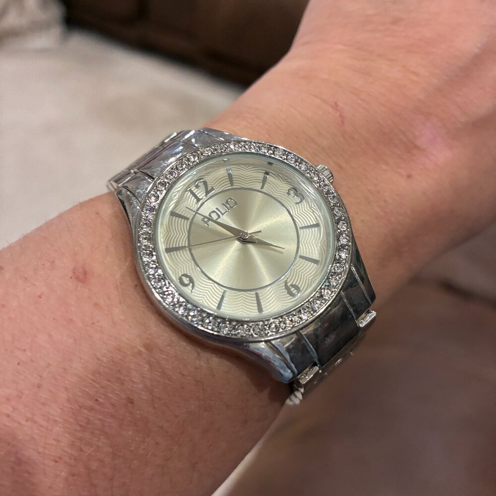Folio Stainless Steel Cubic Zirconia Surronding Face Elegant Watch